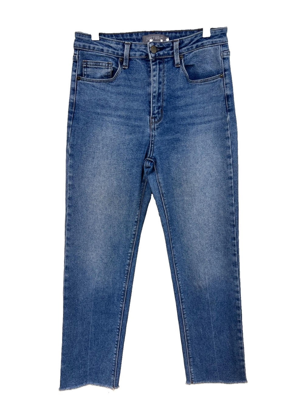 Just USA High Rise Raw Hem Ankle Stretch Medium Stone Wash Blue Jeans Size 6
